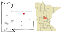 哈定在莫里森縣及明尼蘇達州的位置（以紅色標示）