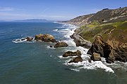 An aerial photo of Mussel Rock.