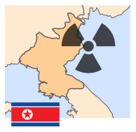 خارطة يظهر فيها موقع كوريا الشماليَّة وشارة النووية. المصدر: Acdx