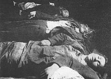 Victims of a clash between striking workers and the army in Prostejov, Austria-Hungary, April 1917 Obeti srazky stavkujicich s vojskem v dubnu 1917.jpg