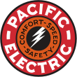 Till vänster: Linjenätet. Till höger: Pacific Electric Railway Companys logotyp.