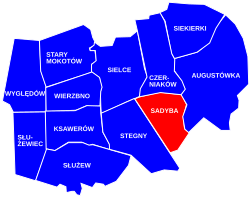 Location of Sadyba within Mokotów according to City Information System in Warsaw