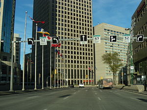 Portage and Main as seen from Portage Ave Eastbound.JPG