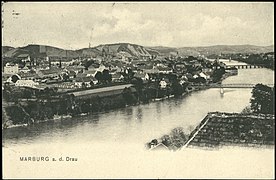 Marburg, Kärntner-Vorstadt etwa 1905 mit Stadt im Hintergrund