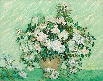 Still Life: Vase with Pink Roses (1890) is an oil painting by Van Gogh which makes extensive use of the impasto technique. Roses - Vincent van Gogh.JPG