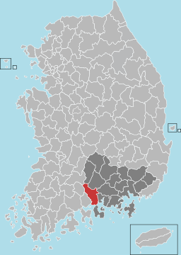 Hadong-guns läge i Södra Gyeongsang och Sydkorea