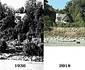 The rise of the Waiho River between 1936 and 2018 can be seen in these two photos of St James' Church