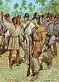 1839年第2次セミノール戦争中の米陸軍。インディアン斥候の報告を受けている人物は腰に赤い帯を付けており、将校であることを示す。