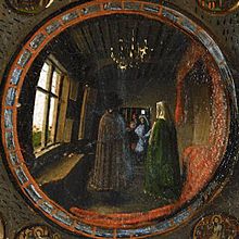 Miroir du Portrait des époux Arnolfini, avec le reflet du peintre