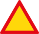 Triangular with red border and yellow background