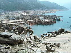 The ruins of Vilarinho da Furna during the dry season, when the former-village becomes exposed