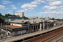 Железнодорожная станция Царицыно, Москва, Россия. Вокзал, боковая платформа.