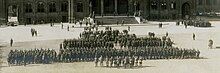 Romanian 27th Infantry Regiment in front of the Hungarian Parliament in 1919 1919 - Regimentul 27 Infanterie la Budapesta.jpg