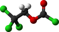 Ball-and-stick model of the 2,2,2-Trichlorethoxycarbonyl chloride molecule