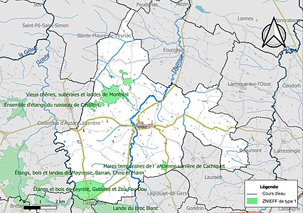 Carte des ZNIEFF de type 1 sur la commune.