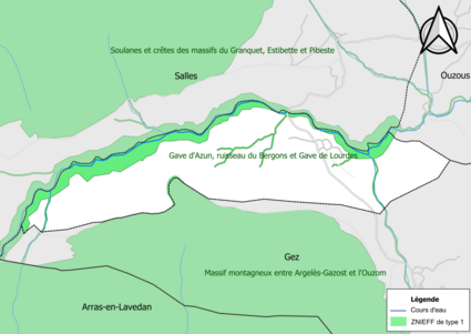 Carte des ZNIEFF de type 1 sur la commune.