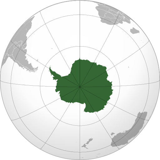 This map uses an orthographic projection, near-polar aspect. a South Pole is near the center, where longitudinal format converge.