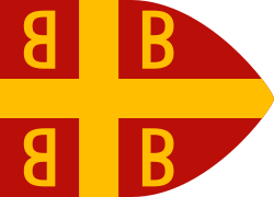 A bandeira imperial da dinastia Paleólogo preservada por Pseudo-Codino no "Conosçimiento de todos los reynos" castelhano (c. 1350).[26]