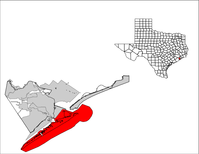 加爾維斯頓市在加爾維斯頓郡的位置