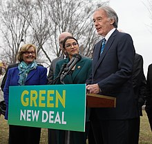 Ed Markey speaks on a Green New Deal in front of the Capitol Building in February 2019. GreenNewDeal Presser 020719 (7 of 85) (46105849995) (cropped).jpg