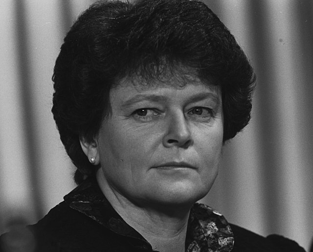 Gro Harlem Brundtland na spotkaniu Światowego Forum Ekonomicznego w 1989