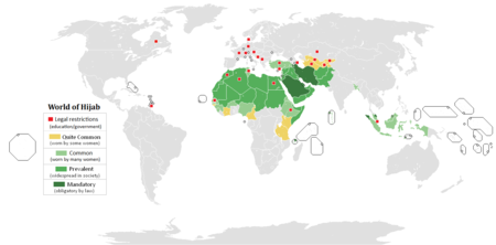 Diffusione nel mondo del velo islamico e Paesi in cui l'uso è proibito in alcuni luoghi pubblici