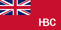 Red flag with British Union Jack in upper left corner and the letters HBC in lower right corner