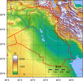 Topografisk kart over Irak