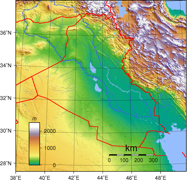 Map Of Iraq And Iran. Iraq topo map: