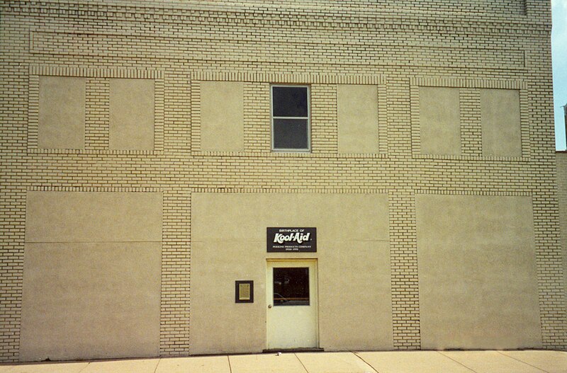 Building in Hasting, Nebraska, where Kool-Aid was invented by Gerard and Edwin Perkins.  Wikimedia photo