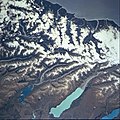 Satellitenfoto der Region, Lake Ohau ist der dunkelblaue See links unten.