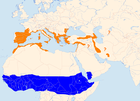 Aire de répartition de la Pie-grièche à tête rousse