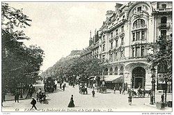 O Boulevard des Italiens e o Café Riche, por volta de 1890.