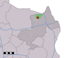 The village (dark red) and the statistical district (light green) of Oud Ootmarsum in the municipality of Dinkelland.