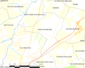 Poziția localității Monts-en-Bessin