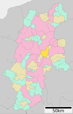 Nagawas läge i Nagano prefektur Städer:      Signifikanta städer      Övriga städer Landskommuner:      Köpingar      Byar