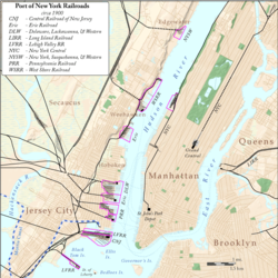 Map showing Hudson River terminals ca. 1900