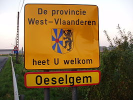 Plaatsnaambord aan de provinciegrens