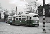 30 novembre 1968 Motrice PCC sur la ligne 11 vers la mairie quittant une section classique en chaussée pour s'engager sur le tunnel à la rampe de la 40e rue.