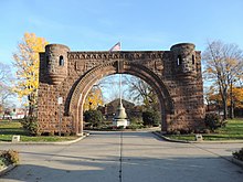 Pershing Field entrance in The Heights Pershing Field Park entry JC Heights jeh.JPG