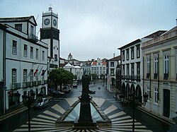 The center of the Baixa (Downtown) of Ponta Delgada, as seen from the city hall