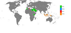 Land hvor Hala (grønt) er mye brukt