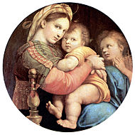 拉斐爾的《坐在椅子上的聖母（英语：Madonna della seggiola）》，直徑71cm，約作於1513－1514年，1589年即存在於烏菲茲美術館[9]