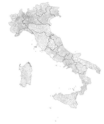 Administrative divisions of Italy, November 2018
- Regions (black borders)
- Comuni
(grey borders) Regions, provinces and municipalities in Italy.svg