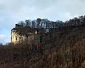 Blick aus Süden auf Ruine, Halsgraben und Eisenbrücke