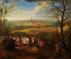 Siege of Mons 1691. While he never commanded a battle in the open field, Louis XIV attended many sieges (at a safe distance) until advancing age limited his activities. Siege of Mons Louis XIV.jpg