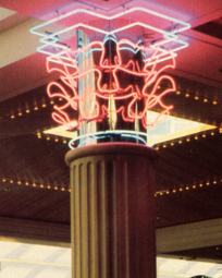 Postmodern neon Corinthian capital in South Bay Galleria, Redondo Beach, California, US, by RTKL Associates and Theo Kondos Associates, 1985