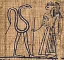 The deceased standing before a walking serpent. Cowdery said that this was the Serpent of Eden.