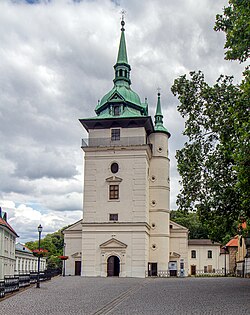 Věž kostel sv. Jana Křtitele v Teplicích