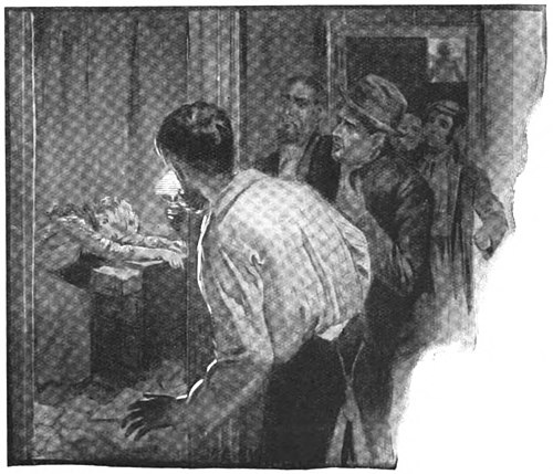 Illustration of a crowd reacting to a woman slumped over at a desk